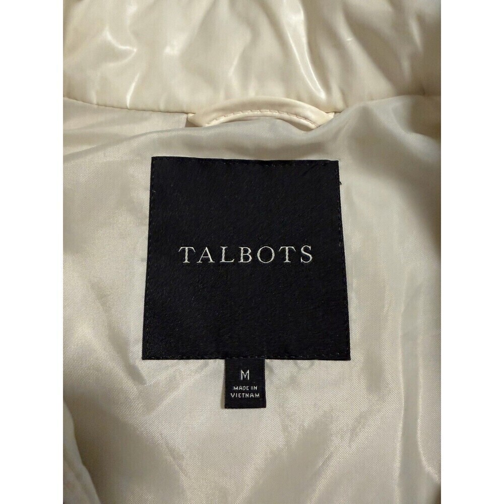 Talbots Size Medium Ivory Hybrid Sweater Knit Quilted Puffer Vest Zip Pockets - Picture 3 of 5
